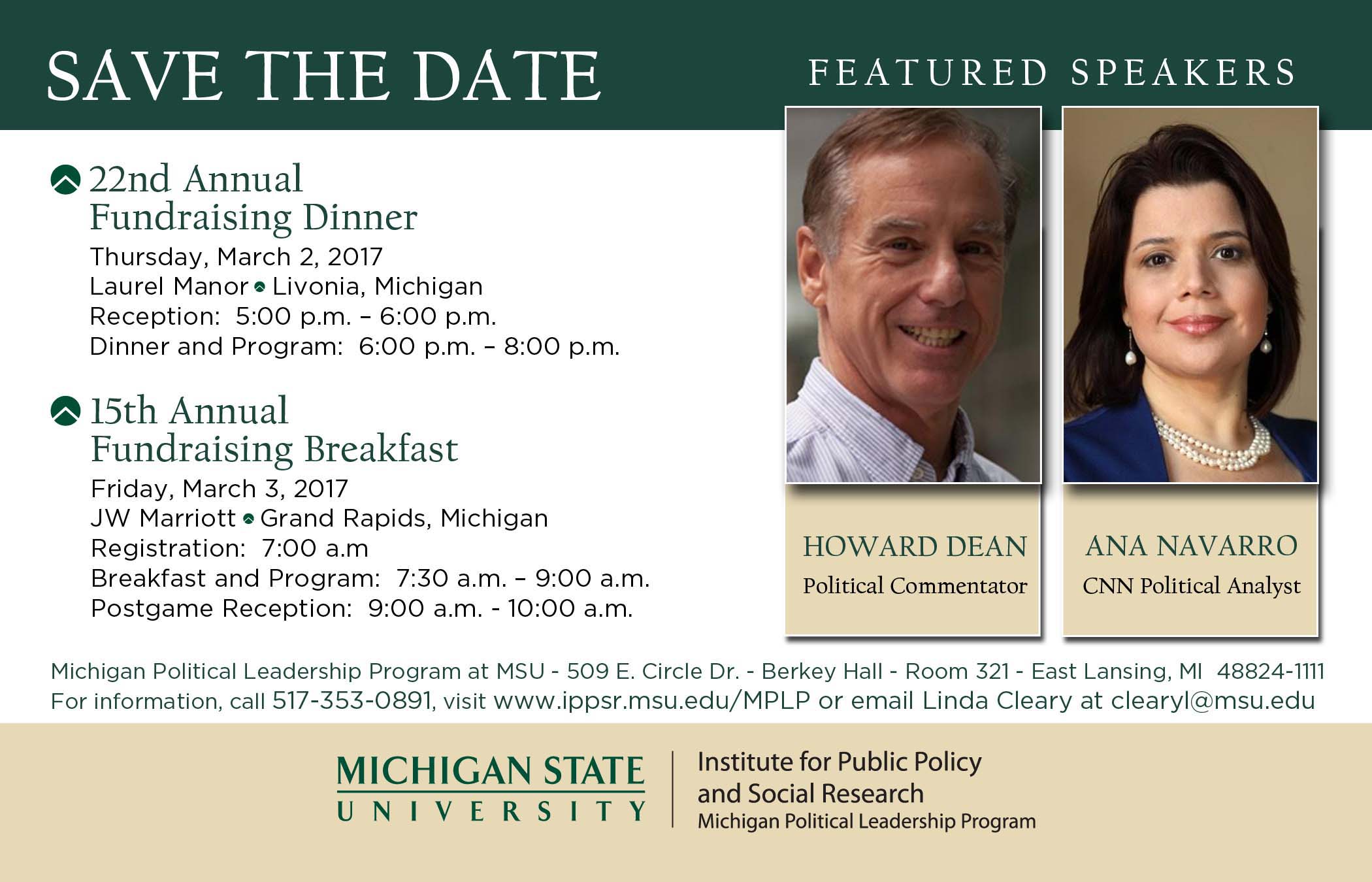 Save the Date card for Howard Dean and Ana Navarro